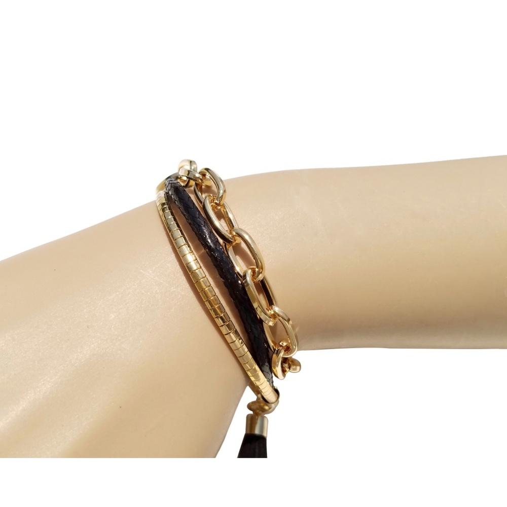 Vegan Leather & Gold Tassel Bracelet